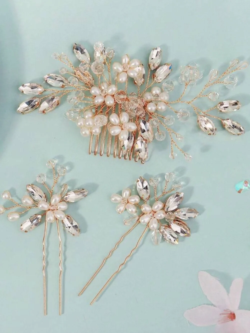 Gold Pearl & Crystal Bridal Hair Comb